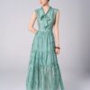 Đầm maxi cổ V vắt nơ, tùng 3 tầng