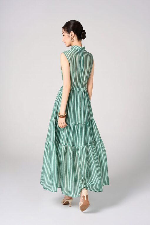 Đầm maxi cổ V vắt nơ, tùng 3 tầng