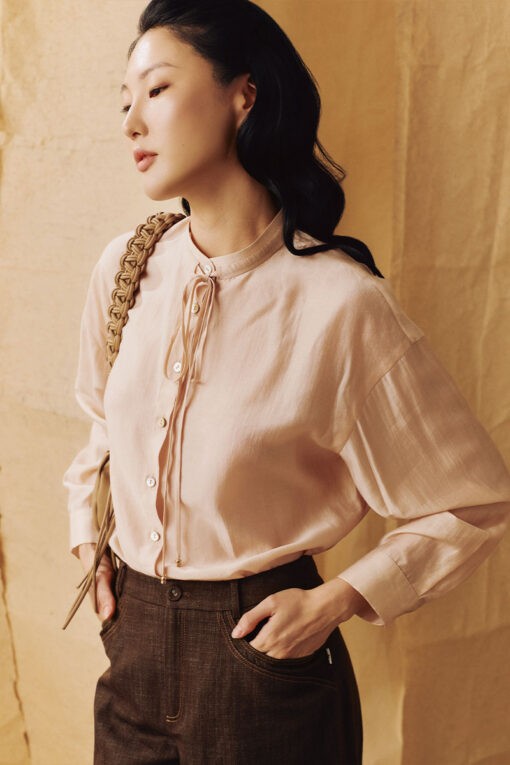 Sơ mi DT cổ trụ luồn dây