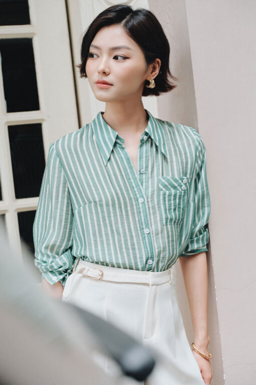 Sơ mi DT ốp túi ngực đính cúc TT