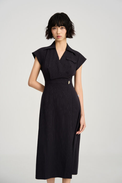 Đầm xoè cổ V vạt chồng tay hến