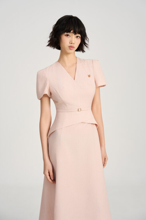 Đầm xoè cổ V, xếp bong chéo TT