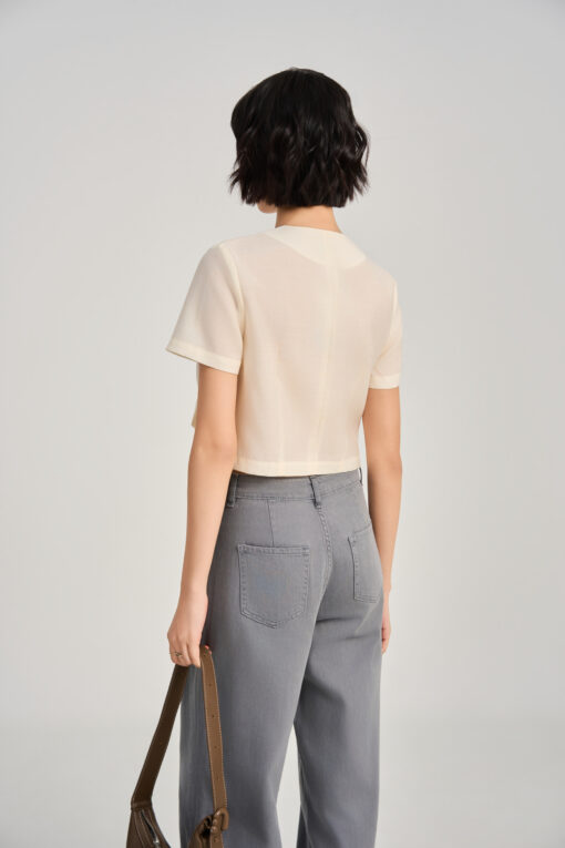 Sơ mi CT croptop thân đính nắp túi