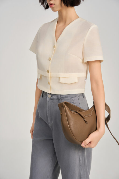 Sơ mi CT croptop thân đính nắp túi