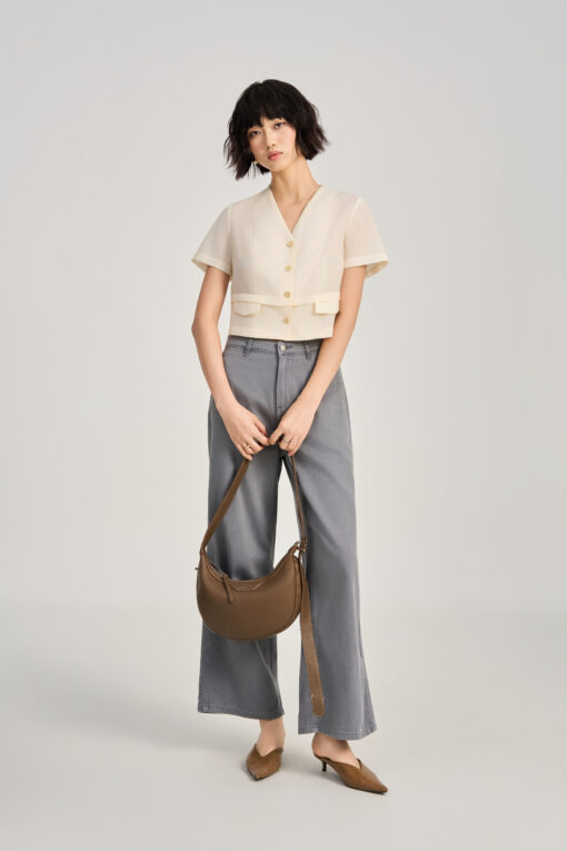 Sơ mi CT croptop thân đính nắp túi