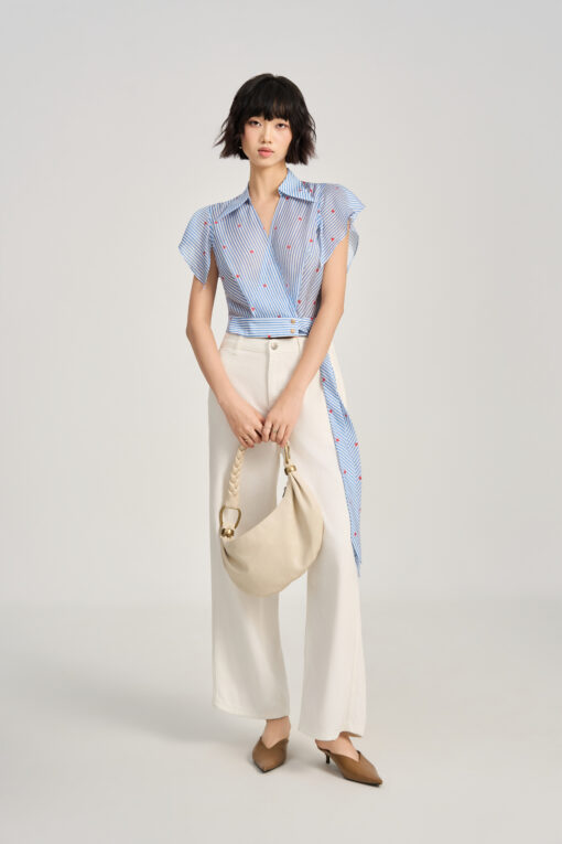 Sơ mi CT croptop vạt chéo tay bèo