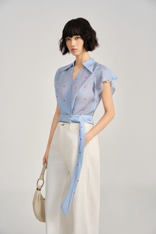 Sơ mi CT croptop vạt chéo tay bèo