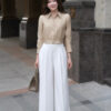Sơ mi DT croptop đai gấu nhún thân