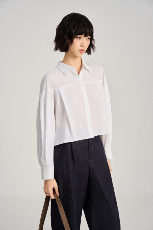 Sơ mi DT croptop tay xếp ly tạo phồng