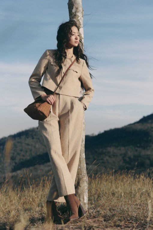 Quần tweed dáng gocho xếp ly sườn