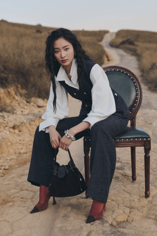 Áo kiểu SN tweed cổ U 2 hàng cúc