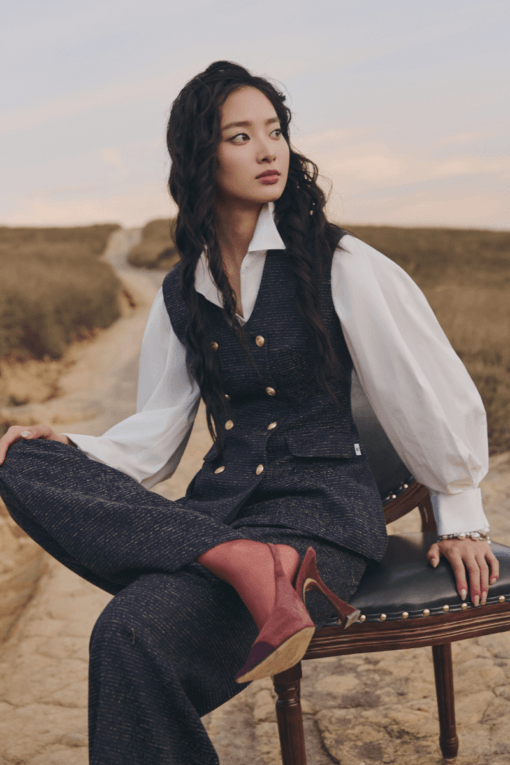 Áo kiểu SN tweed cổ U 2 hàng cúc